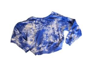 Blue Tie Dye Twist Front Sweatshirt Cropped Pullover Small (Estimated)